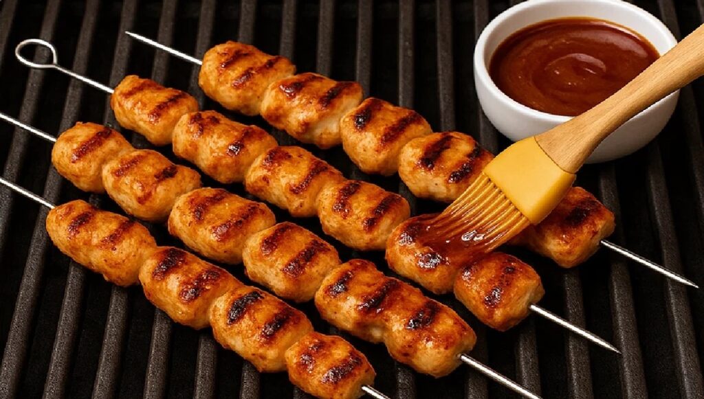 Irresistible Bang Bang Chicken Skewers Recipe 8 Chicken pieces threaded onto skewers and cooked on the grill for Bang Bang Chicken Skewers recipe.