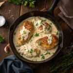creamy garlic parmesan chicken in skillet