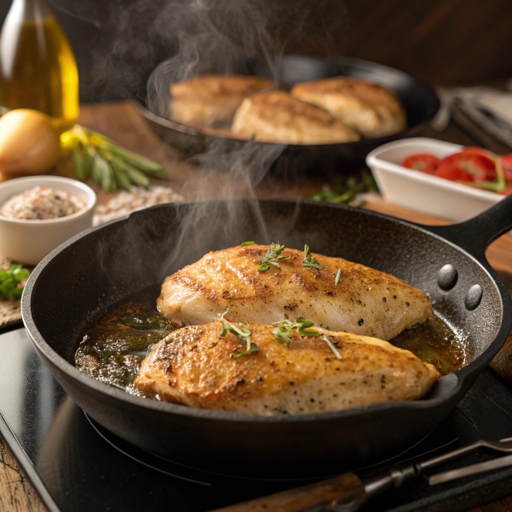 chicken searing for creamy garlic chicken