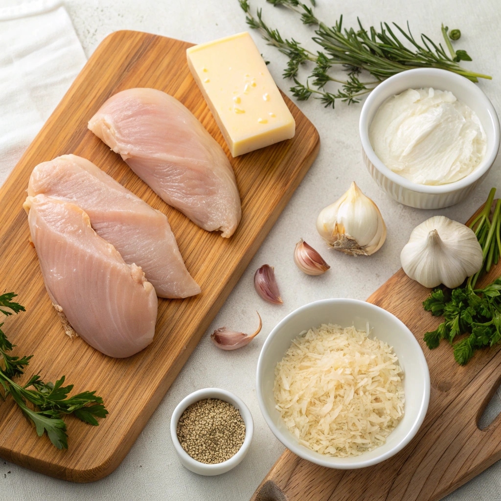 ingredients for creamy garlic parmesan chicken