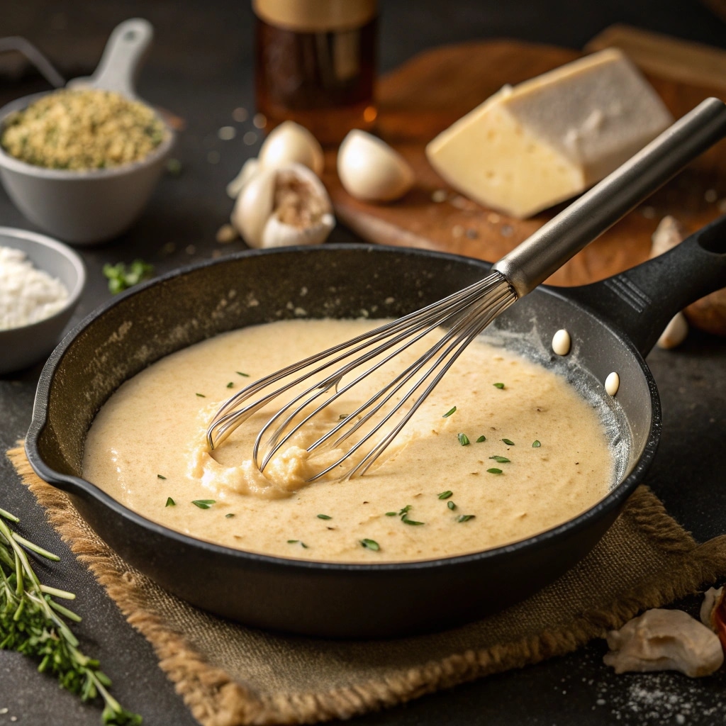 creamy garlic sauce in skillet