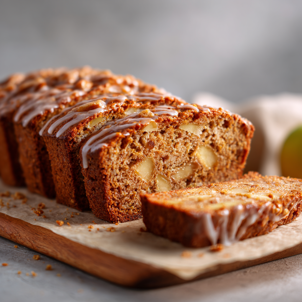 Spiced apple banana bread on a wooden board